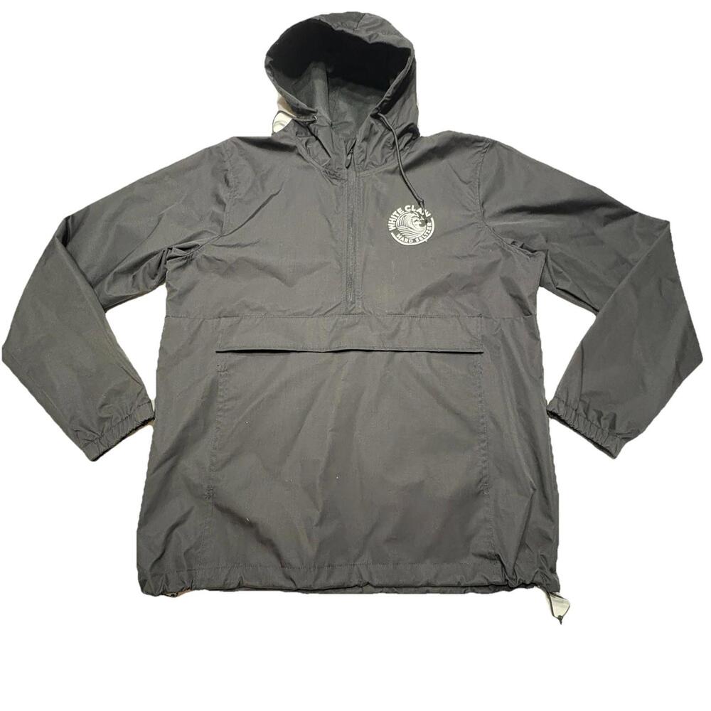 White Claw Jacket Adult Med.  Black Windbreaker Pullover Hooded Nylon Logo Promo